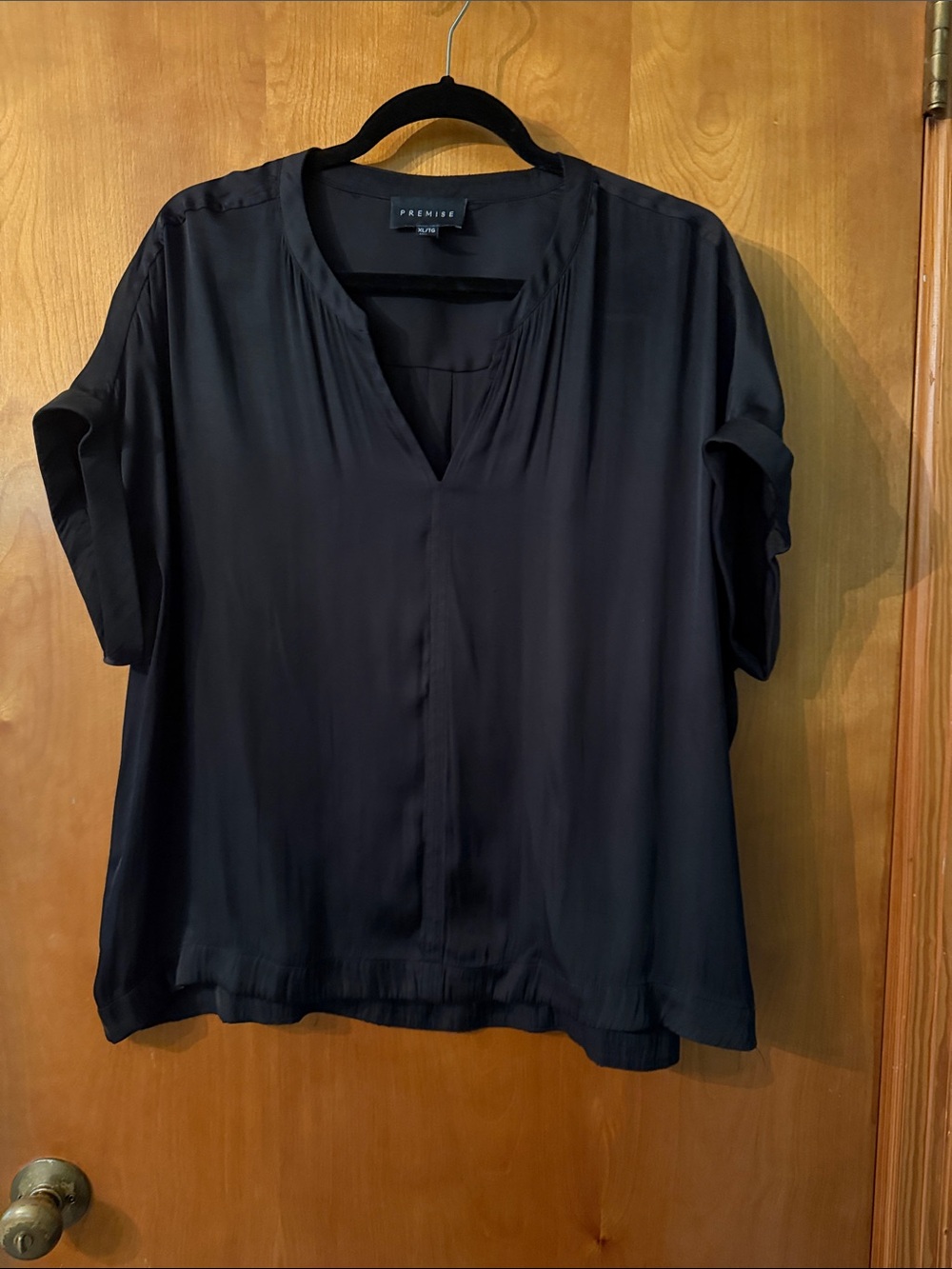 Premise Black V-Neck Short Sleeve Relaxed Blouse